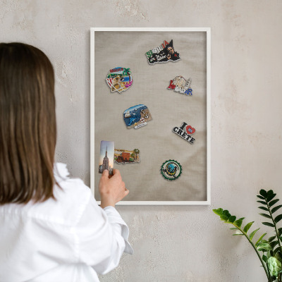 Decorative magnet board with a white frame Beige calm