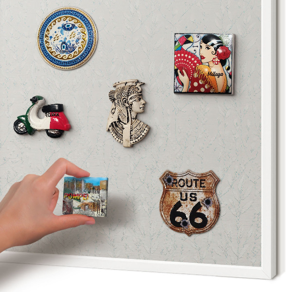 Magnetic board for travel magnets in a white frame Plant pattern