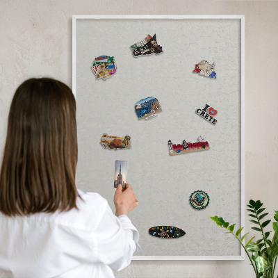 Magnetic board for travel magnets in a white frame Plant pattern