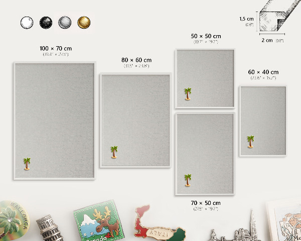 Magnetic board for travel magnets in a white frame Plant pattern
