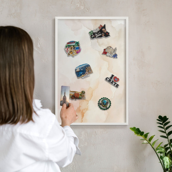 Decorative magnet board with a white frame Pastel peace