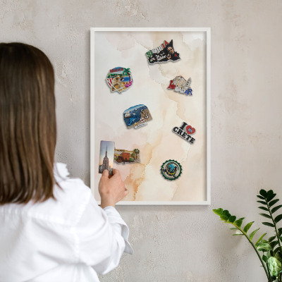 Decorative magnet board with a white frame Pastel peace