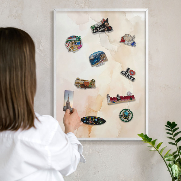 Decorative magnet board with a white frame Pastel peace