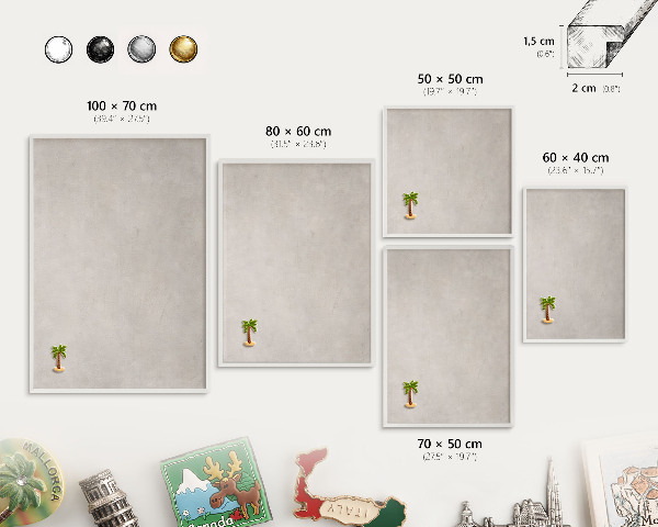 Magnetic board for travel magnets in a white frame Gray elegance