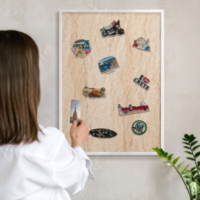 Decorative magnet board with a white frame Natural elegance