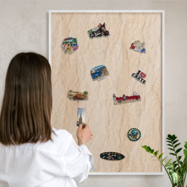 Decorative magnet board with a white frame Natural elegance