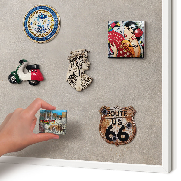 Magnetic board for travel magnets in a white frame Neutral elegance