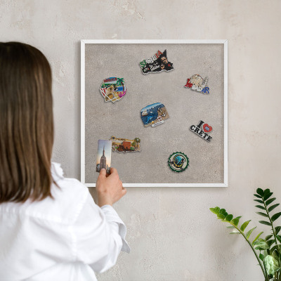 Magnetic board for travel magnets in a white frame Neutral elegance