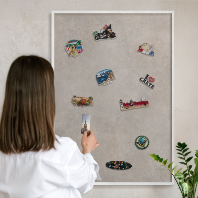 Magnetic board for travel magnets in a white frame Neutral elegance
