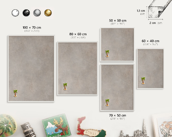 Magnetic board for travel magnets in a white frame Neutral elegance