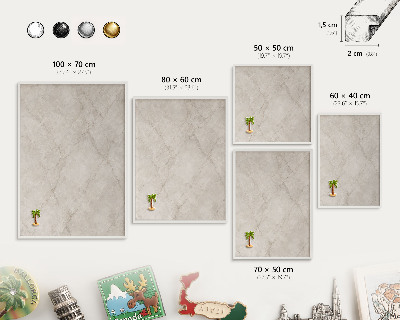 Magnetic board for travel magnets in a white frame Natural elegance