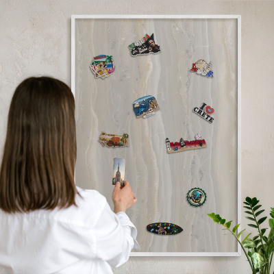 Decorative magnet board with a white frame Marble texture