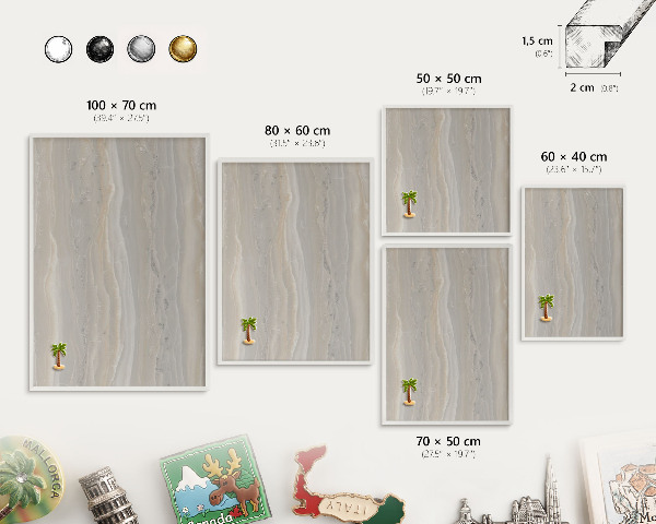 Decorative magnet board with a white frame Marble texture