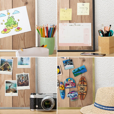 Magnetic board for travel magnets in a white frame Wooden texture