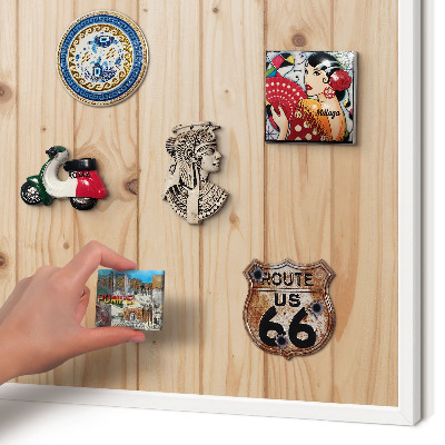 Decorative magnet board with a white frame Wooden pattern