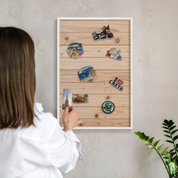 Decorative magnet board with a white frame Wooden pattern