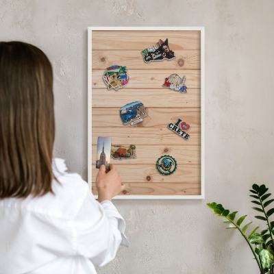 Decorative magnet board with a white frame Wooden pattern
