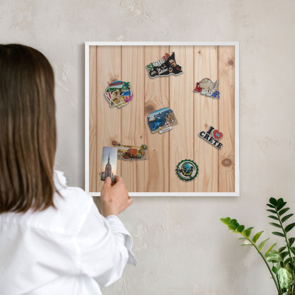 Decorative magnet board with a white frame Wooden pattern