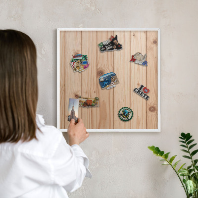 Decorative magnet board with a white frame Wooden pattern