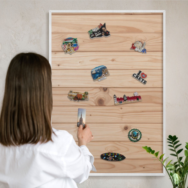 Decorative magnet board with a white frame Wooden pattern