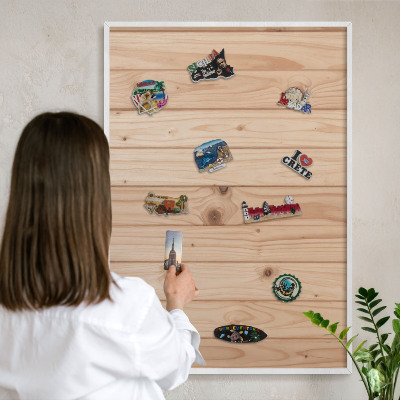 Decorative magnet board with a white frame Wooden pattern
