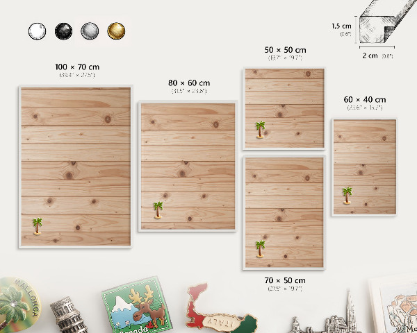 Decorative magnet board with a white frame Wooden pattern