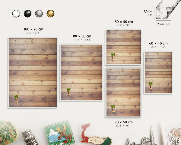 Magnetic board for travel magnets in a white frame Wooden boards