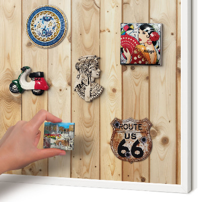 Decorative magnet board with a white frame Wooden boards