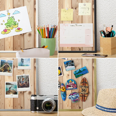 Decorative magnet board with a white frame Wooden boards