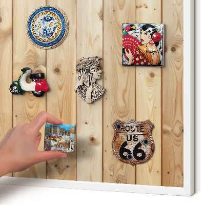 Decorative magnet board with a white frame Wooden boards