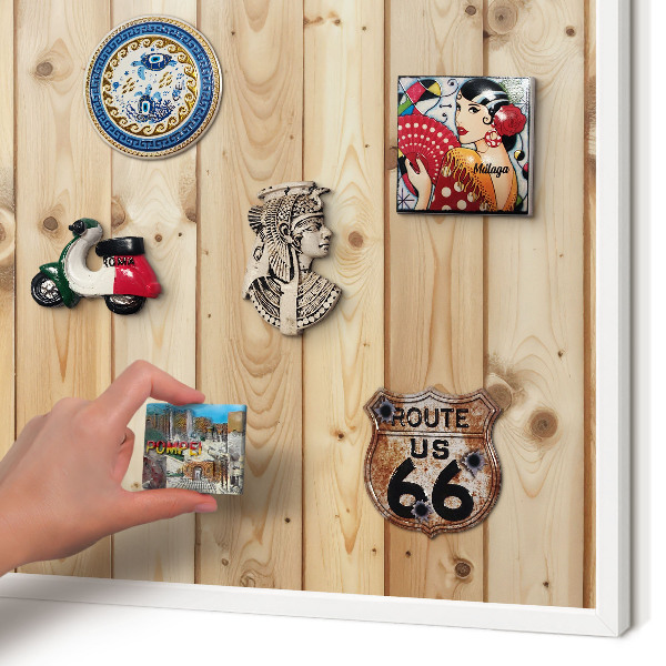 Decorative magnet board with a white frame Wooden boards