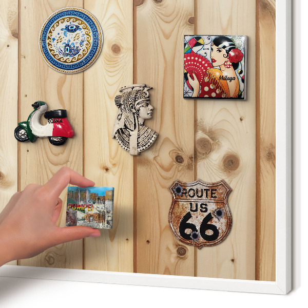 Decorative magnet board with a white frame Wooden boards