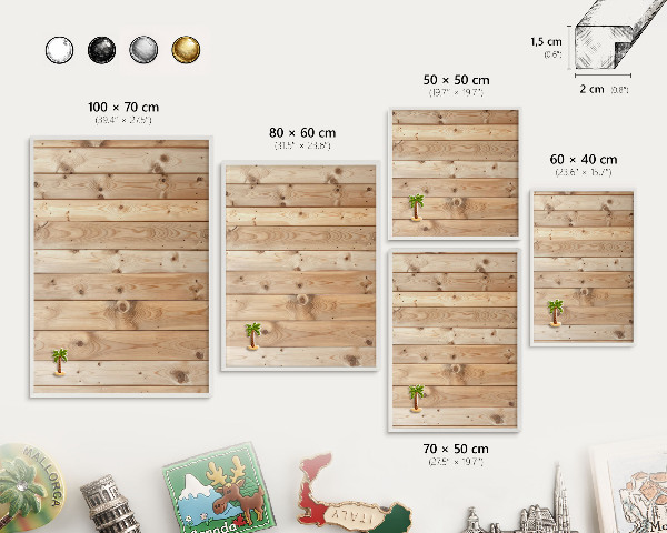 Decorative magnet board with a white frame Wooden boards
