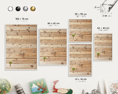 Decorative magnet board with a white frame Wooden boards