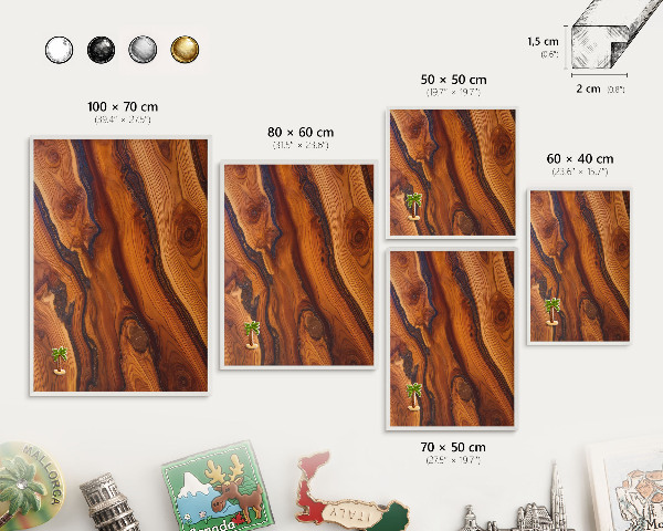 Magnetic board for travel magnets in a white frame Wooden rings