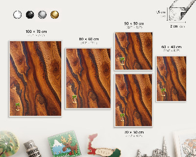 Magnetic board for travel magnets in a white frame Wooden rings