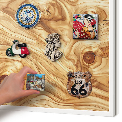 Decorative magnet board with a white frame Wooden texture