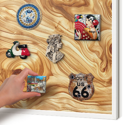 Decorative magnet board with a white frame Wooden texture
