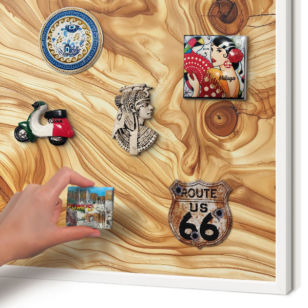 Decorative magnet board with a white frame Wooden texture