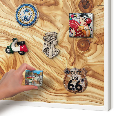 Decorative magnet board with a white frame Wooden texture
