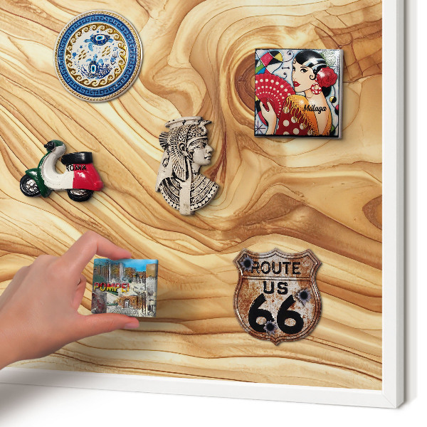 Decorative magnet board with a white frame Wooden texture