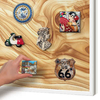 Decorative magnet board with a white frame Wooden texture