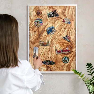 Decorative magnet board with a white frame Wooden texture