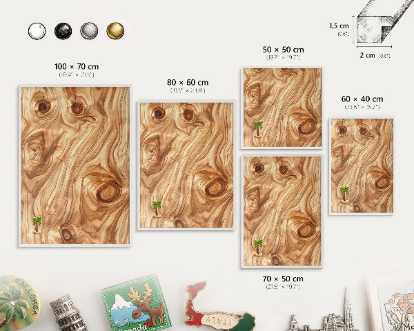 Decorative magnet board with a white frame Wooden texture