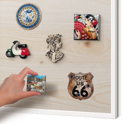 Magnetic board for travel magnets in a white frame Wooden pattern
