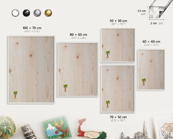 Magnetic board for travel magnets in a white frame Wooden pattern