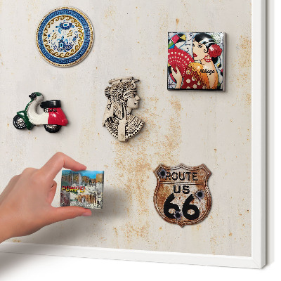 Magnetic board for travel magnets in a white frame Rusty texture