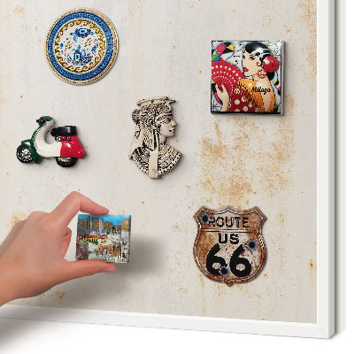 Magnetic board for travel magnets in a white frame Rusty texture
