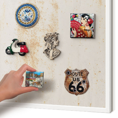 Magnetic board for travel magnets in a white frame Rusty texture