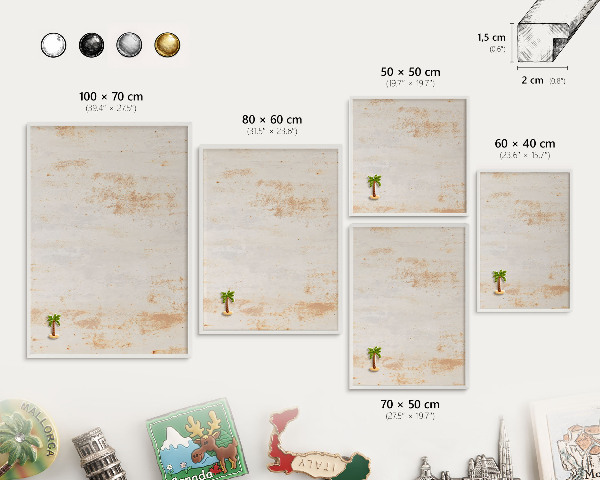 Magnetic board for travel magnets in a white frame Rusty texture